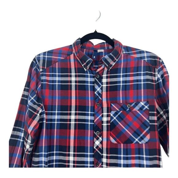 H&M Mens Size Small Red Blue Plaid Button Down Shirt - Picture 2 of 4